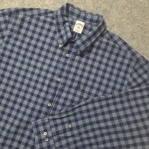 Brooks Brothers Button Down‎ Shirt Mens XL Blue Plaid 1818 Cotton Long Sleeve